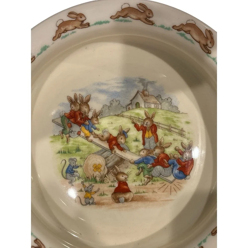 Royal Doulton Bunnykins Baby Bowl Teeter Totter SeeSaw 6 1/4 x 1 5/8 Inch‎